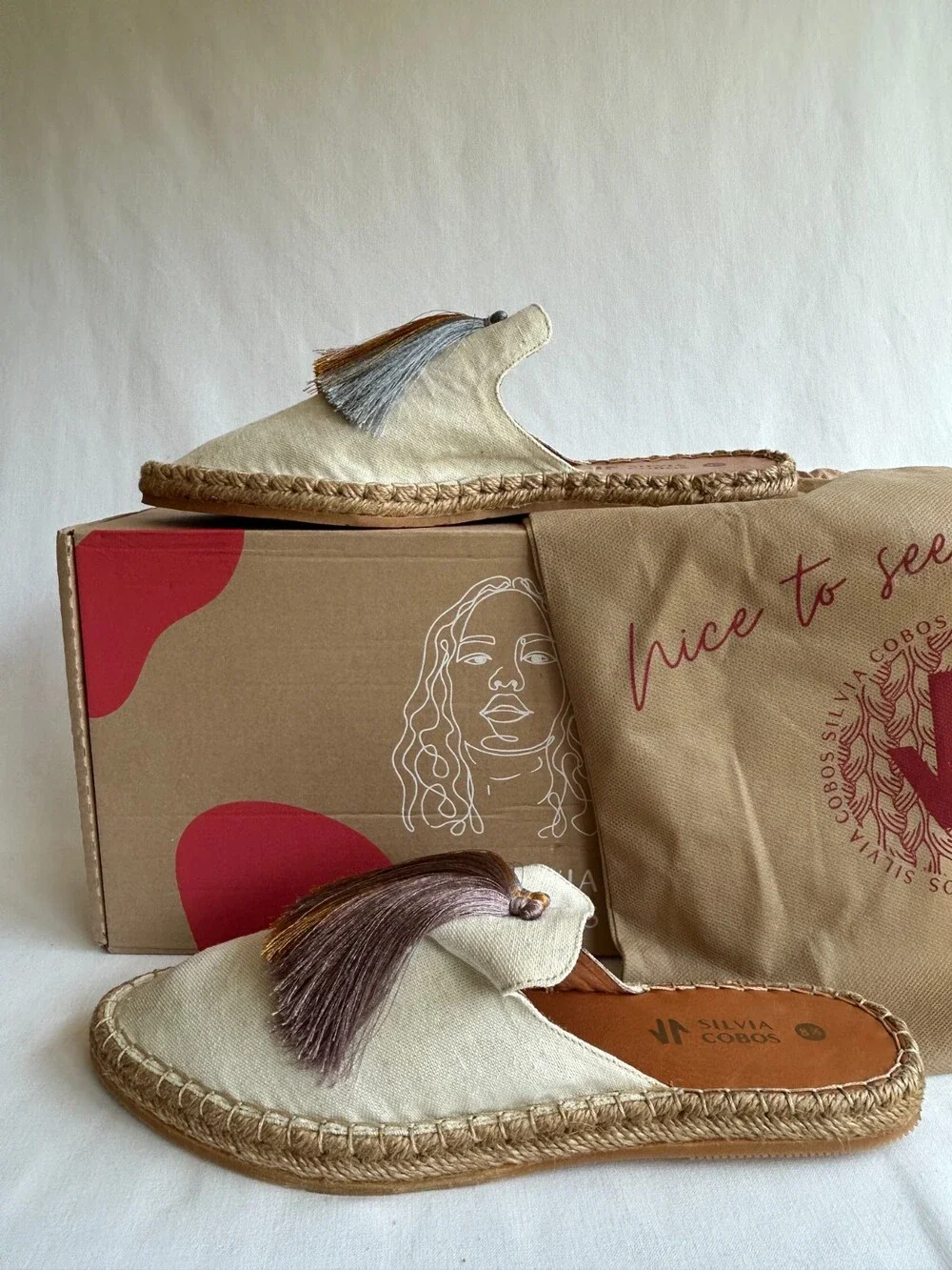 Silvia Cobos Sunrise Mules Womens 8.5 Ivory Multicolor Tassels Sandals Slides